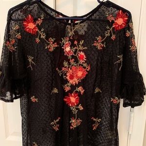 Anthropologie sheer embroidered top